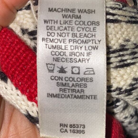 Villager Sport Liz Claiborne Red White Blue Fair Isle Snowflake Zip Up Cardigan - Picture 9 of 12